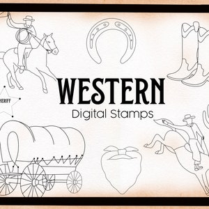 Western procreate stamps| west| cowboy| western procreate brush set| line art stamps