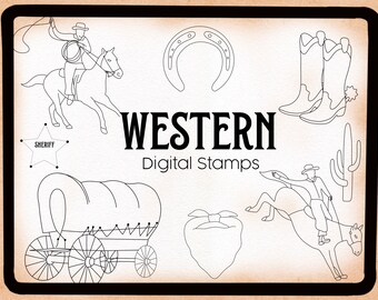 Western procreate stamps| west| cowboy| western procreate brush set| line art stamps