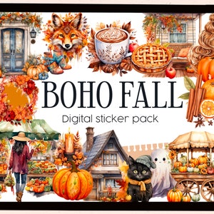 Boho fall digital stickers| fall goodnotes stickers| pumpkin| fall| boho| cozy stickers| fall aesthetic| orange| earth tone|PNG