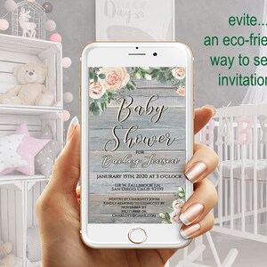 tarjeta Evite rústica, invitación BABY SHOWER para teléfonos inteligentes y dispositivos portátiles, plantilla de bricolaje digital, descarga instantánea de correo electrónico de texto E 3B(p)-bs