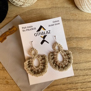 BOHO crochet earrings rock beads black, beige or white holiday earrings image 7