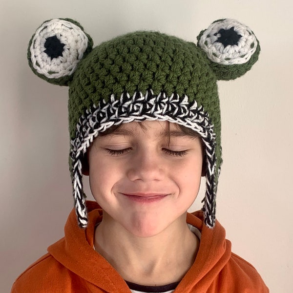 Bonnet grenouille au crochet enfant 0>8 ans fait main en Bretagne, création Othalaz