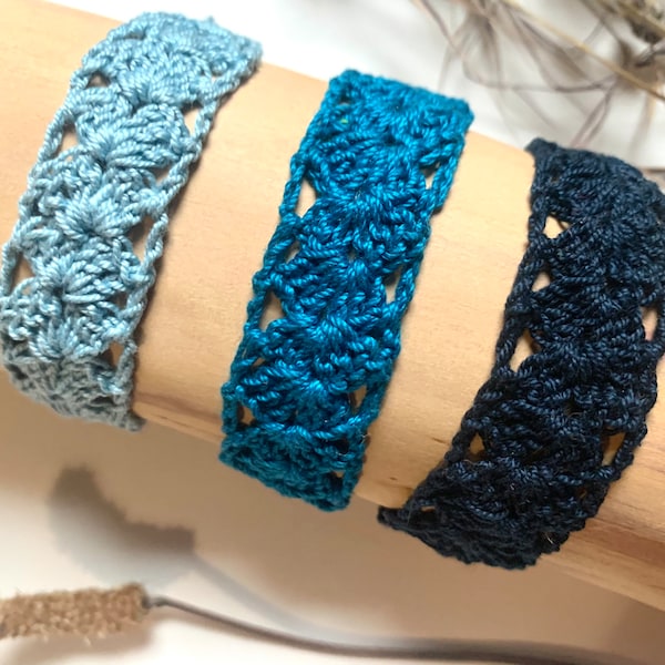 Bracelet dentelle au crochet • bleu ciel, bleu pétrole ou bleu marine • bracelet femme cadeau amie cadeau evjf