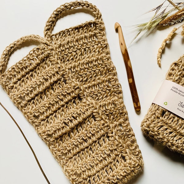 Sangle de gommage exfoliant dos en jute au crochet, lanière lave-dos naturelle et organique