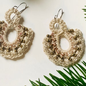 BOHO crochet earrings rock beads black, beige or white holiday earrings image 3