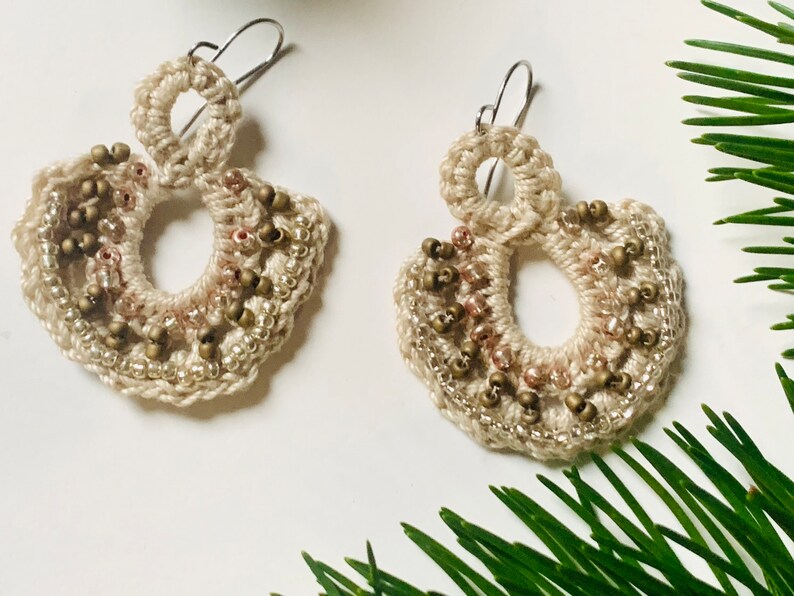 BOHO crochet earrings rock beads black, beige or white holiday earrings image 3