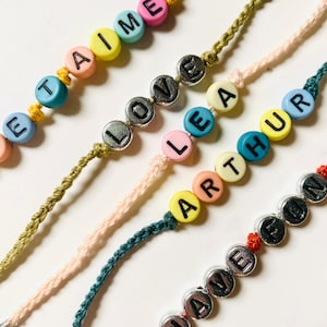 Personalized first or word bracelet - colored or silver beads - personalized crochet bracelet - stainless steel bracelet