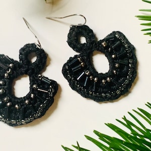 BOHO crochet earrings rock beads black, beige or white holiday earrings image 1