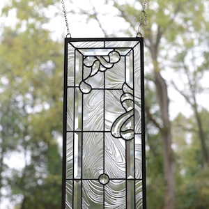 10" X 36" Stunning Handcrafted Hanging All Clear Stained Glass Beveled Window Panel