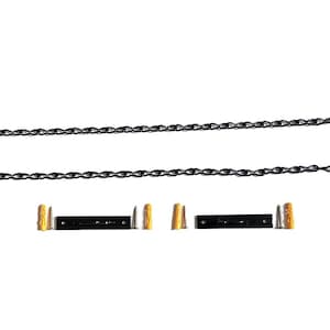 May include: Two black metal chains with hook ends and four black metal mounting brackets with gold-colored accents. The chains are linked and appear to be for hanging a light fixture or similar item.