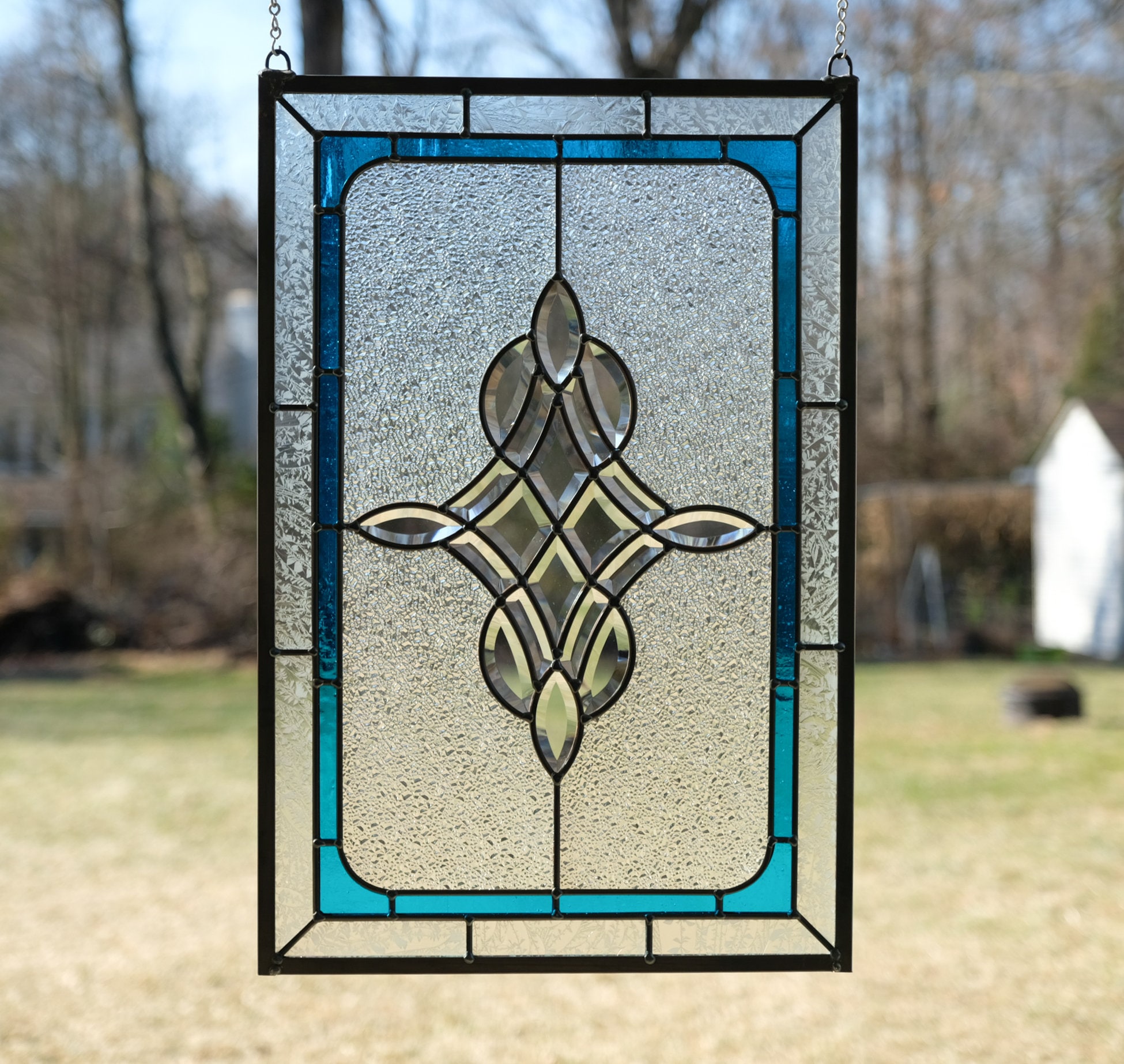 Handcrafted Clear Beveled Glass Panel Window panel Stained Glass Panel 16" x 24"