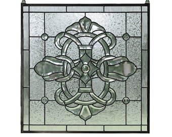 All Clear Stained Glass Beveled Window Panel, 24" X 24"…