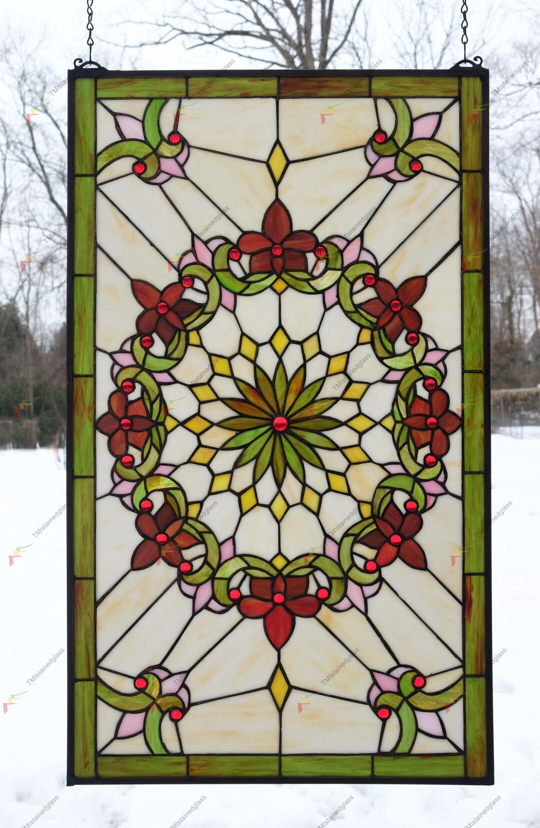 20" X 34" Tiffany Style Stained Glass Panel Window Panel Flower Glass ...