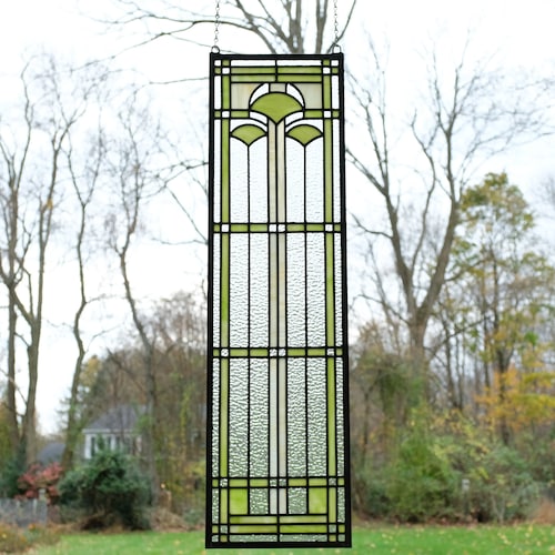 Handcrafted stained glass Panel window panel 10" x 36" Ginkgo Leaves