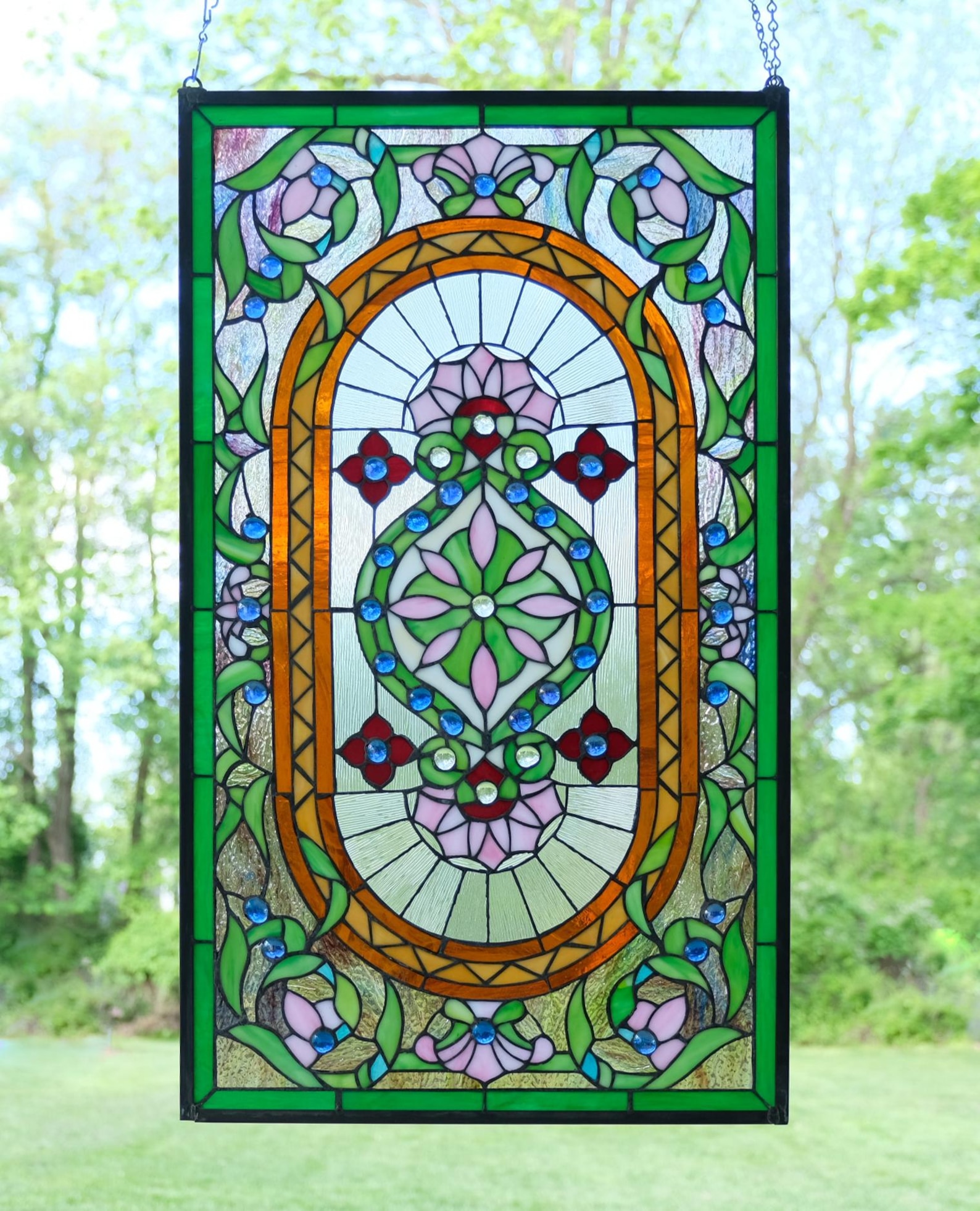 20" x 34" Flower Tiffany Style Stained Glass