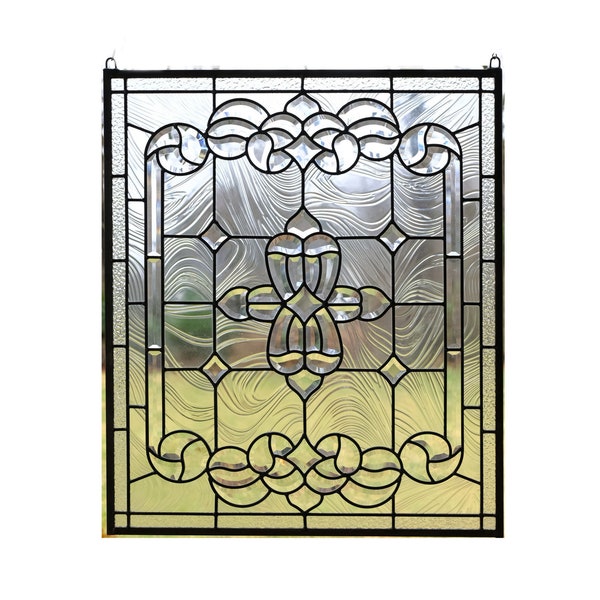 Handcrafted Clear Beveled Glass Window panel 24" x 28"