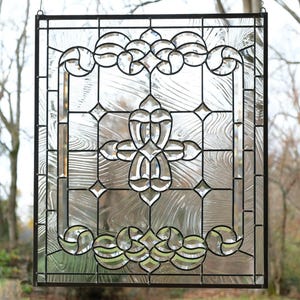 Handcrafted Clear Beveled Glass Window panel Stained Glass Panel 24" x 28"