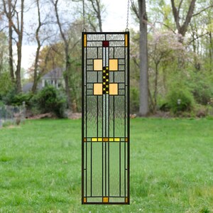 10 X 36 Handcrafted Stained Glass Panel - Clear Beveled Window Panel By TMI