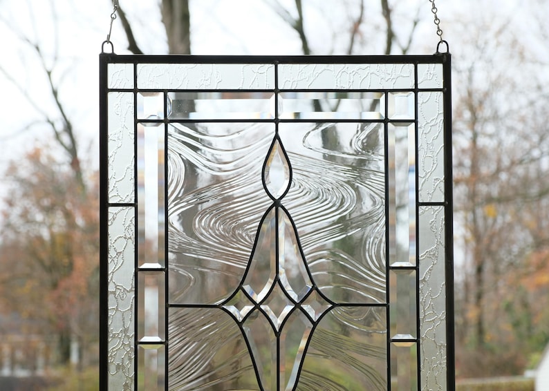 Handcrafted Clear Beveled Glass Panel Window Panel Stained Glass Panel ...