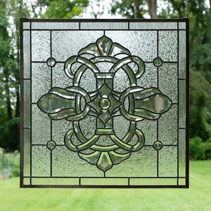 All Clear Stained Glass Panel Beveled Glass Window Panel, 24" X 24"…