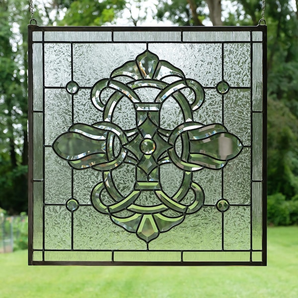 All Clear Stained Glass Panel Beveled Glass Window Panel, 24" X 24"…