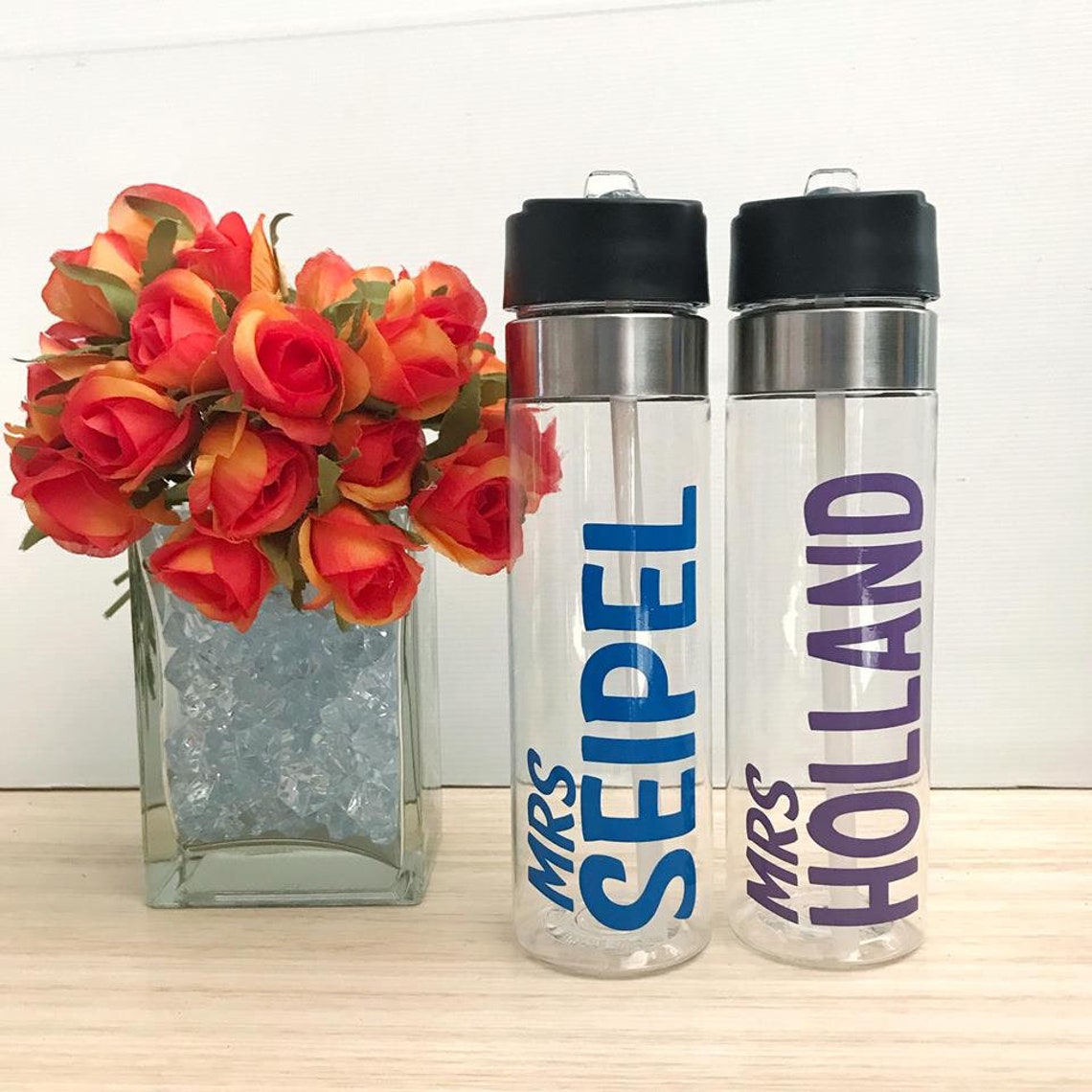 Water Bottle With Custom Names Clear Drink Bottle School Etsy