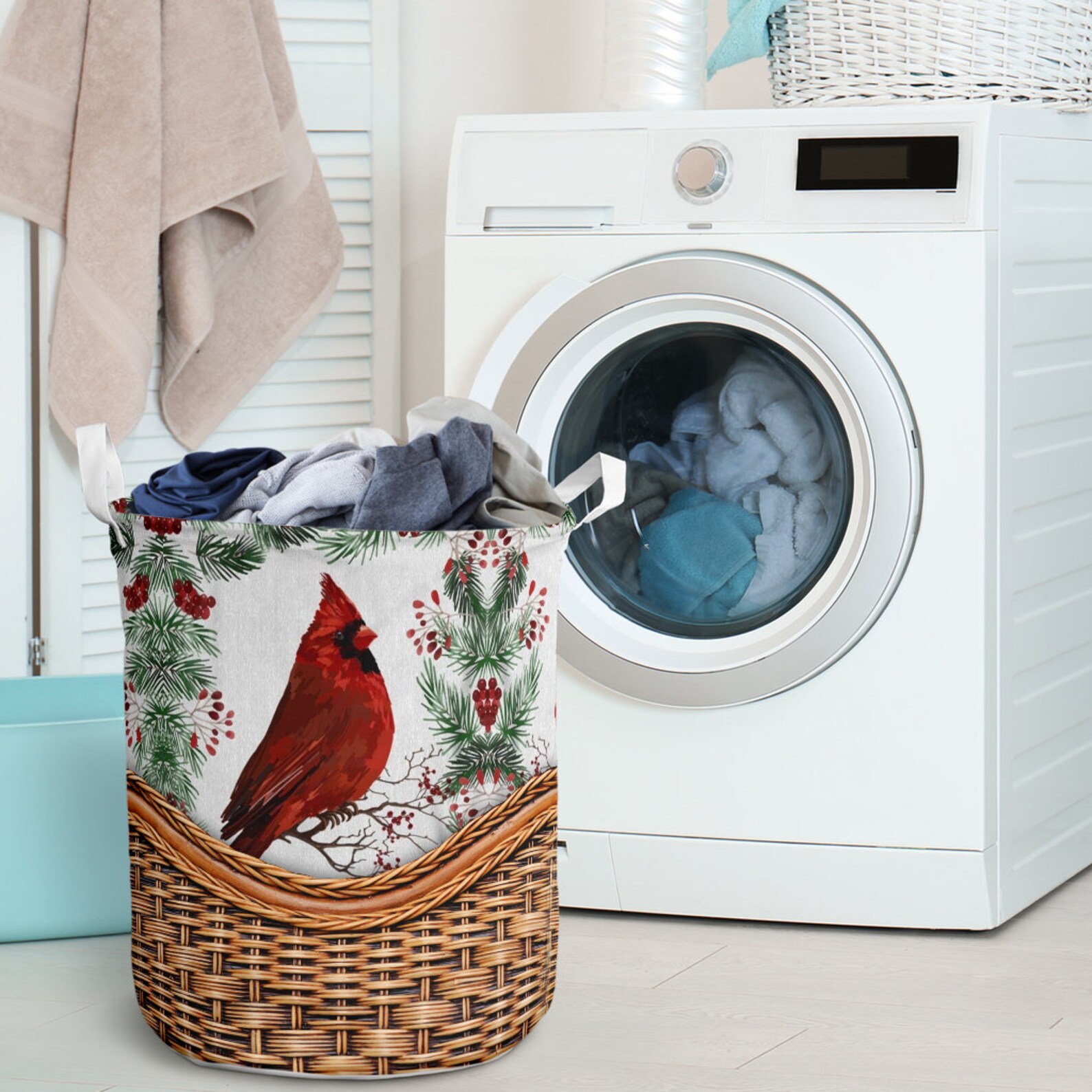 Cardinal Bird Rattan Teaxture Laundry Basket Black Friday Etsy