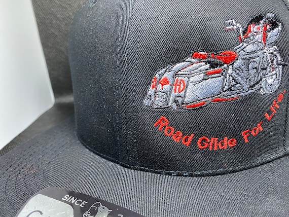 ROAD GLIDE, 6 Panel HAT, Low Profile Cap, Trendy Trucker Hat, Road Glide For Life Embroidered Fitted Snapback Maderia Thread Cap