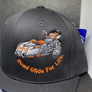 ROAD GLIDE, 6 Panel HAT, Low Profile Cap, Trendy Trucker Hat, Road Glide For Life Embroidered Fitted Snapback Maderia Thread Cap bild 5