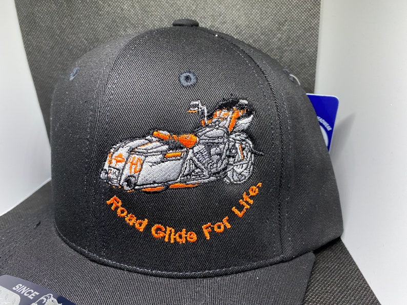 ROAD GLIDE, 6 Panel HAT, Low Profile Cap, Trendy Trucker Hat, Road Glide For Life Embroidered Fitted Snapback Maderia Thread Cap bild 5