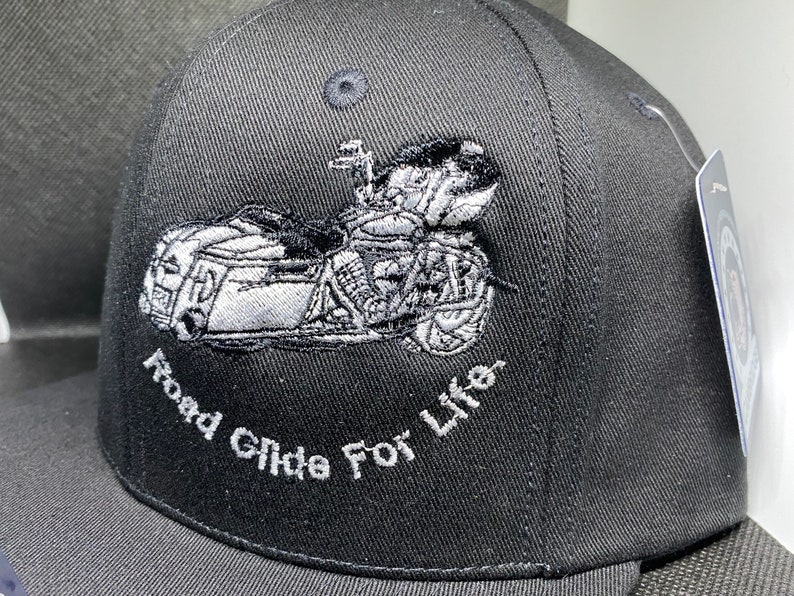 ROAD GLIDE, 6 Panel HAT, Low Profile Cap, Trendy Trucker Hat, Road Glide For Life Embroidered Fitted Snapback Maderia Thread Cap bild 7