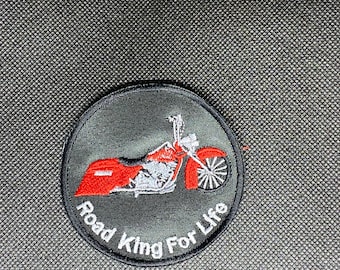 Road King, PARCHE BORDADO, Parche de MOTOCICLETA, Parche circular, Road King For Life Sarga Maderia Hilo de hierro en parche