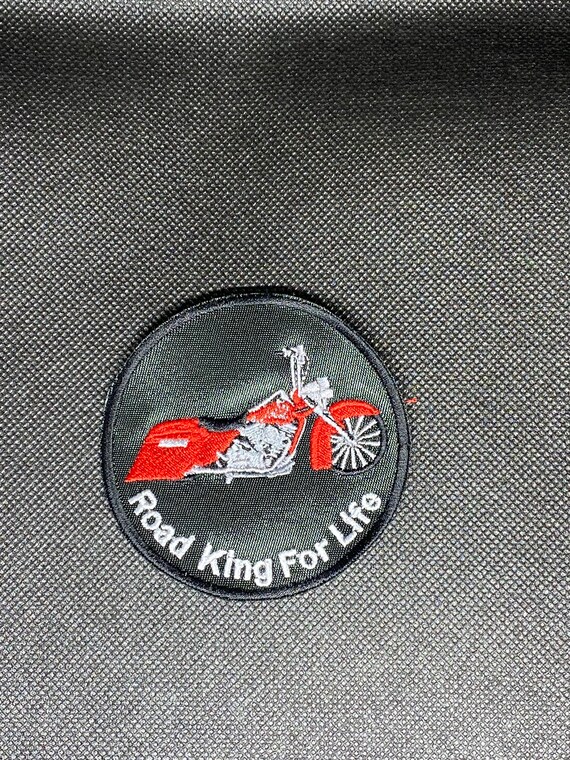 Road King, EMBROIDED PATCH, MOTORCYCLE Patch, Circle Patch, Road King For Life Twill Maderia Thread Iron On Patch