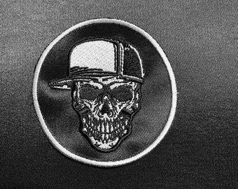 SKULL IRON ON Patch, Twill Fabric, Skeleton Patch, Creepy Embroidery Cap Skull Patch, Goth Lover Gift