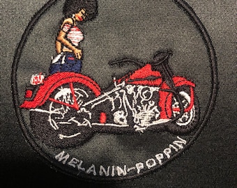 MELANIN POPPIN, Parche de motocicleta, Parche de girl power, Parches de banda, Black Girl Bike Rider Bordado 31/2 Circle Patch