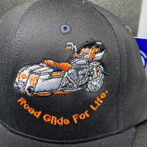 ROAD GLIDE, 6 Panel HAT, Low Profile Cap, Trendy Trucker Hat, Road Glide For Life Embroidered Fitted Snapback Maderia Thread Cap bild 4