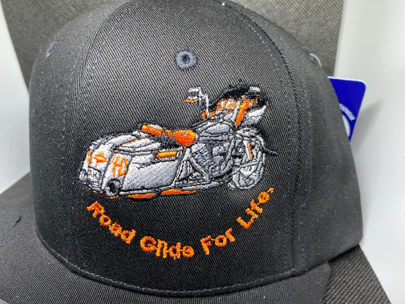 ROAD GLIDE, 6 Panel HAT, Low Profile Cap, Trendy Trucker Hat, Road Glide For Life Embroidered Fitted Snapback Maderia Thread Cap bild 4