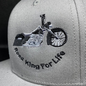 ROAD KING, Patch Trucker HAT, Embroidered Patch, Low Rider, Snap Buttons, Adjustable Grey Cool Mens Road King for Life Cap