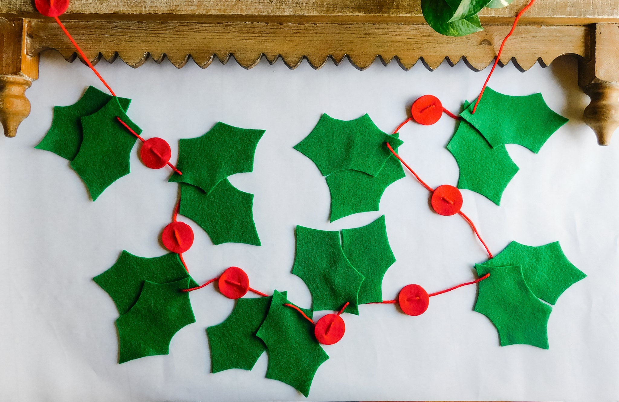 Holly Garland Christmas Garland Mantel Decor Holiday Etsy