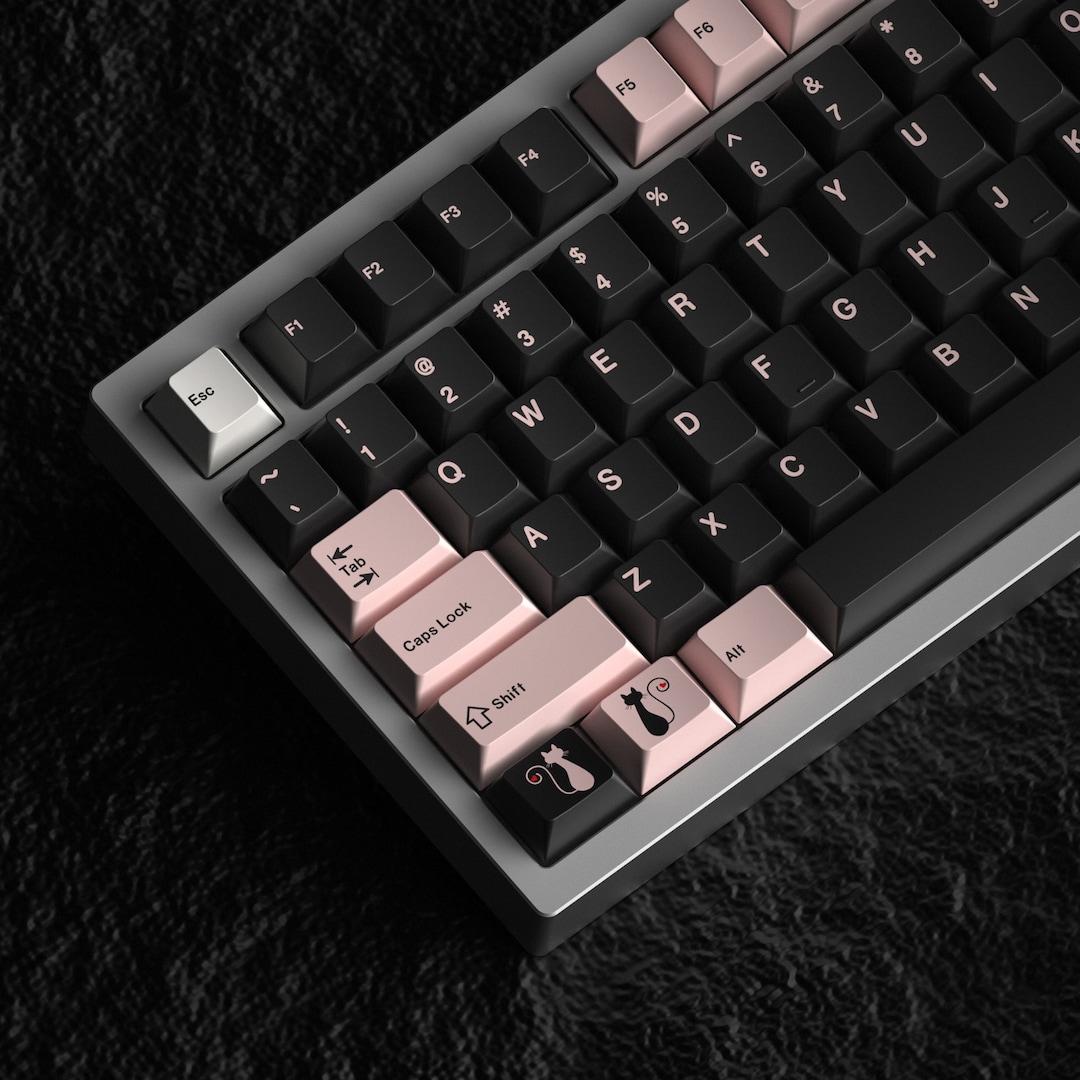 Pink Keycap Set Cute Black Pink Keycap Set PBT OEM Keycap for Mechanical Gaming ...