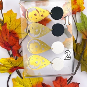 Pendentifs célestes | Collection d&#39;Halloween | Boucles d&#39;oreilles en pâte polymère | Boucles d&#39;oreilles pendantes | Accessoires | Déclaration Boucles D&#39;oreilles