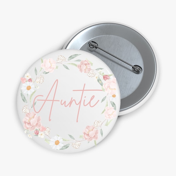 Dusty Pink Flower Themed Baby Shower Party Pins, Pinback Button, Party Favors,  Auntie Pin, Baby Announcement, Gender Reveal (Dusty Pink)