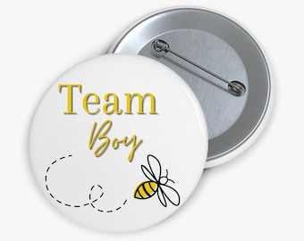 Gender Reveal, Pinback Button, Bee Themed Baby Shower Party Pins, Party Favors,  Team Boy Party Favors, Baby Announcement(Little Bee)