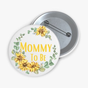 Baby Shower Party Pins, Gender Reveal Pins, Party Favors, Sunflower Baby Party, Party Decor, Floral Party Theme (Eucalyptus Sunflower)