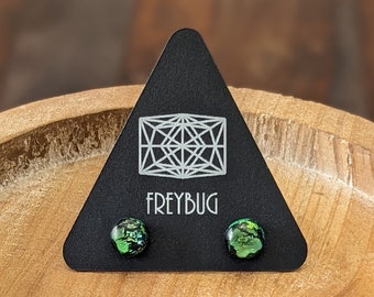 Green Handcrafted Dichroic Glass Stud Earrings - Hypoallergenic Posts