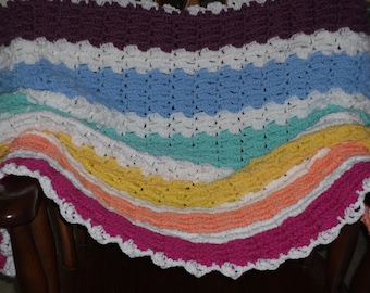 Crochet Baby Blanket ---  Rainbow Wide Stripes