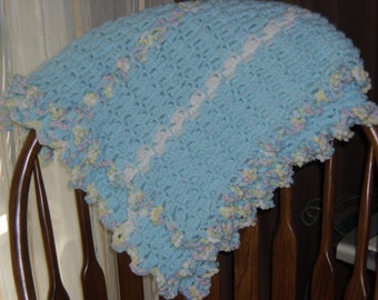 Crochet Baby Blanket - Lt. Green with Stripes