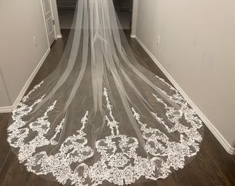 Cathedral Veil, Ivory Wedding Veil,Weddings Accessories,Hair Accessories,Soft Tulle,Soft Lace,Royal Cathedral Veil, 13feet,Long Veil 10 feet