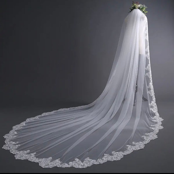 Cathedral length Veil Long  Veil 10 feet PureWhite Wedding Veil Soft Lace Bride Veil Light ivory