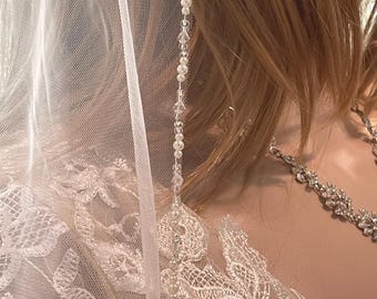 Velo da sposa con perline sulla punta delle dita - Velo da sposa avorio chiaro con pettine